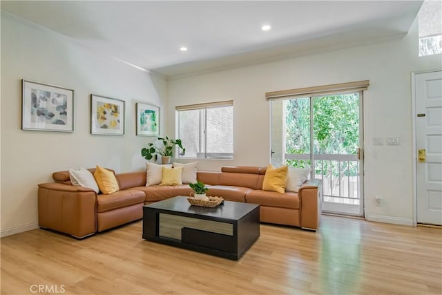 334 California St Unit D, Arcadia, CA 91006 - living room with ornamental molding, light wood-style flooring, and recessed lighting