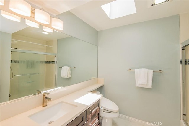 334 California St Unit D, Arcadia, CA 91006 - bathroom with a skylight, a shower with door, and vanity