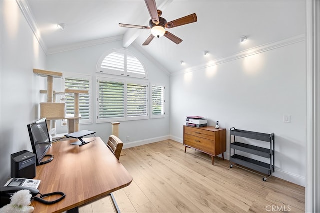 29426 Via Napoli Unit 121, Laguna Niguel, CA 92677 - office area featuring ceiling fan, light wood-style floors, and ornamental molding