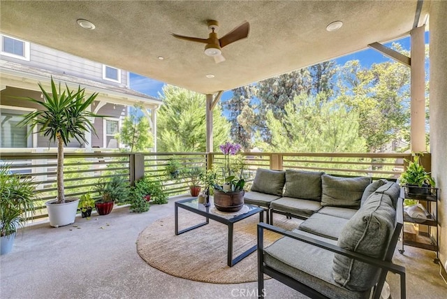 40 Riverton St, Phillips Ranch, CA 91766 - view of patio / terrace featuring an outdoor living space and a ceiling fan