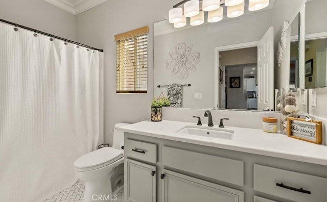 4011 Prestwick Ln, Palmdale, CA 93551 - full bathroom with vanity, crown molding, and curtained shower