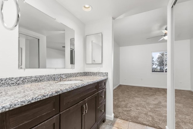 6812 Hyde Park Dr Unit G, San Diego, CA 92119 - bathroom with vanity, ceiling fan, tile patterned flooring, and recessed lighting