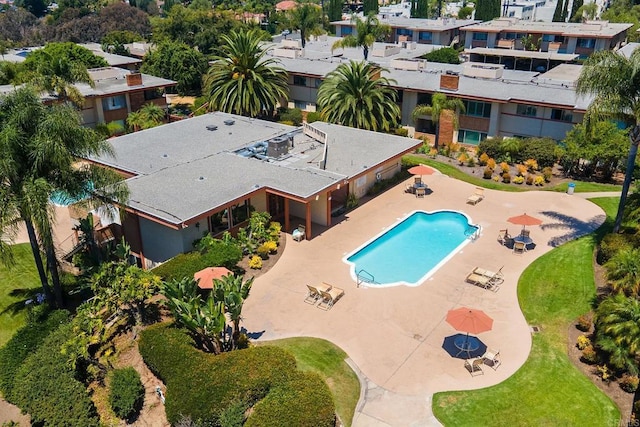 6812 Hyde Park Dr Unit G, San Diego, CA 92119 - drone / aerial view of a pool
