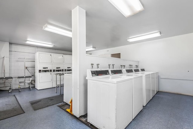 6812 Hyde Park Dr Unit G, San Diego, CA 92119 - community laundry featuring stacked washing machine and dryer, separate washer and dryer, and tile patterned floors