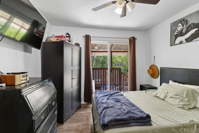 7023 Lisbon St, San Diego, CA 92114 - bedroom with access to outside, wood finished floors, and a ceiling fan