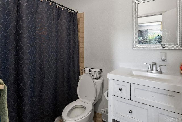 7023 Lisbon St, San Diego, CA 92114 - bathroom with vanity, a textured wall, and a shower with curtain