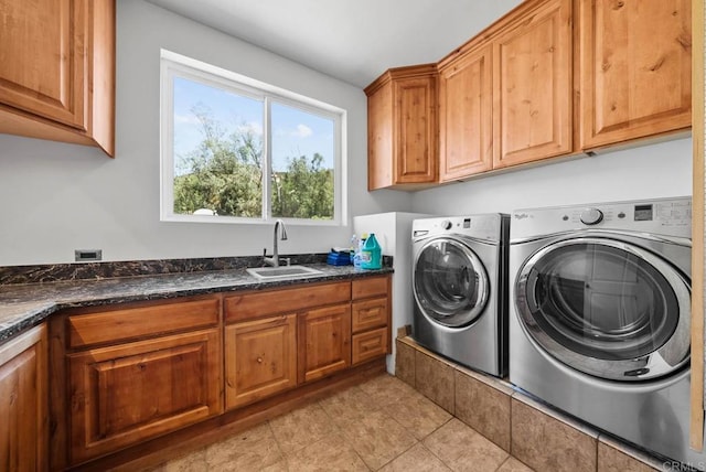 20202 Deerhorn Valley Rd, Jamul, CA 91935 - laundry area featuring cabinet space, washer and clothes dryer, and light tile patterned floors