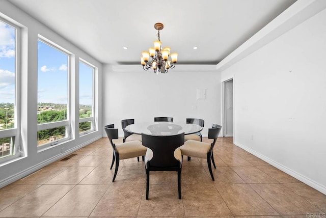 20202 Deerhorn Valley Rd, Jamul, CA 91935 - dining space with a chandelier, tile patterned flooring, and recessed lighting