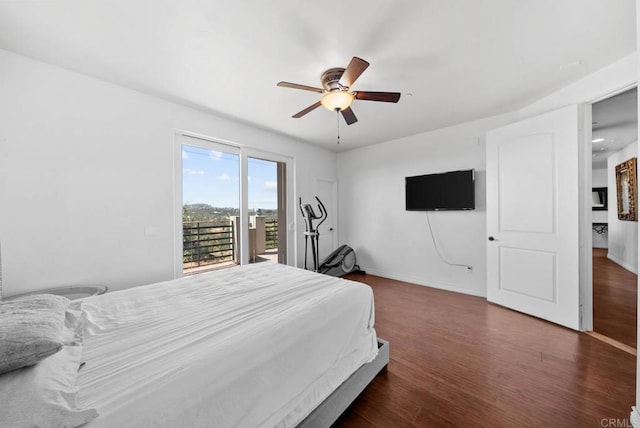 20202 Deerhorn Valley Rd, Jamul, CA 91935 - bedroom with access to exterior, dark wood-type flooring, and ceiling fan