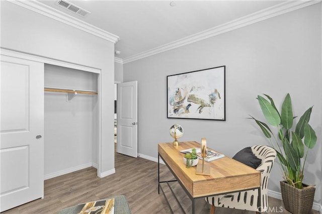 17557 Newland St Unit 101, Huntington Beach, CA 92647 - home office with crown molding and wood finished floors