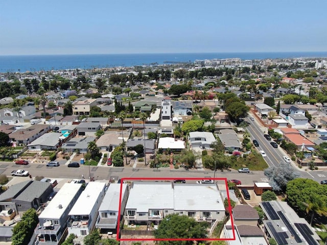 60814 Garfield St, Oceanside, CA 92054 - aerial perspective of suburban area featuring property boundaries highlighted and a large body of water