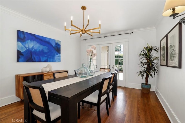 802 S Arroyo Blvd, Pasadena, CA 91105 - dining space with a chandelier, wood finished floors, ornamental molding, and french doors