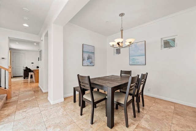 432 S Cleveland St, Oceanside, CA 92054 - dining room featuring a chandelier, ornamental molding, stairway, and recessed lighting