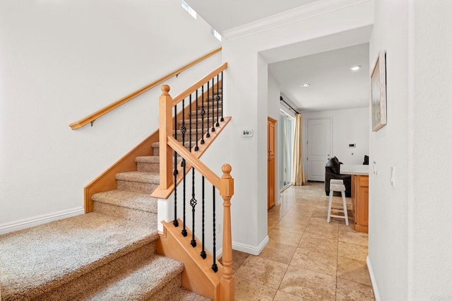 432 S Cleveland St, Oceanside, CA 92054 - stairway with ornamental molding, recessed lighting, and tile patterned floors
