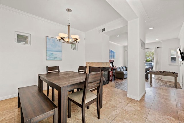 432 S Cleveland St, Oceanside, CA 92054 - dining room with a chandelier, ornamental molding, light tile patterned floors, and recessed lighting