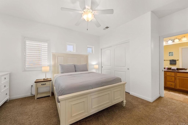 432 S Cleveland St, Oceanside, CA 92054 - bedroom featuring light carpet, a closet, ceiling fan, and connected bathroom