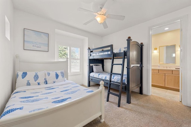 432 S Cleveland St, Oceanside, CA 92054 - bedroom featuring light colored carpet, ensuite bathroom, and a ceiling fan