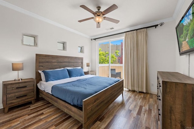 432 S Cleveland St, Oceanside, CA 92054 - bedroom featuring crown molding, wood finished floors, and a ceiling fan