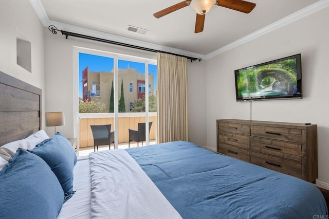 432 S Cleveland St, Oceanside, CA 92054 - bedroom featuring access to exterior, ornamental molding, and a ceiling fan