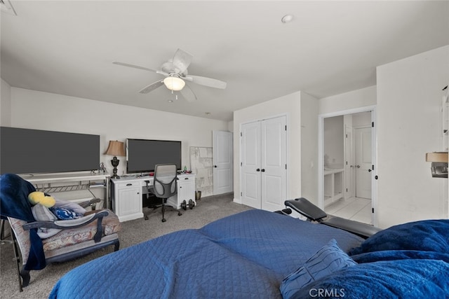 50802 280th St W, Lancaster, CA 93536 - carpeted bedroom with ceiling fan, a closet, a desk, and connected bathroom
