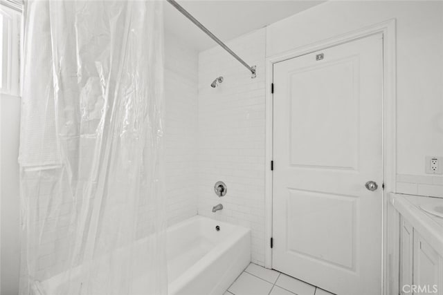 50802 280th St W, Lancaster, CA 93536 - bathroom featuring shower / bath combination with curtain, tile patterned flooring, and vanity