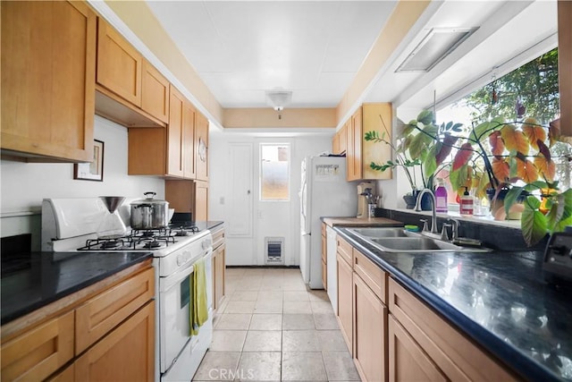 2511 W 5th St, Los Angeles, CA 90057 - kitchen with white gas stove, dark countertops, and heating unit