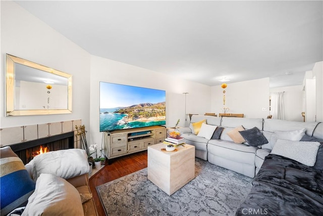 2608 W Grand Ave Unit B, Alhambra, CA 91801 - living area featuring wood finished floors and a tile fireplace