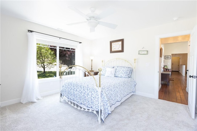 9401 Whispering Pines Rd, Frazier Park, CA 93225 - carpeted bedroom with baseboards and a ceiling fan