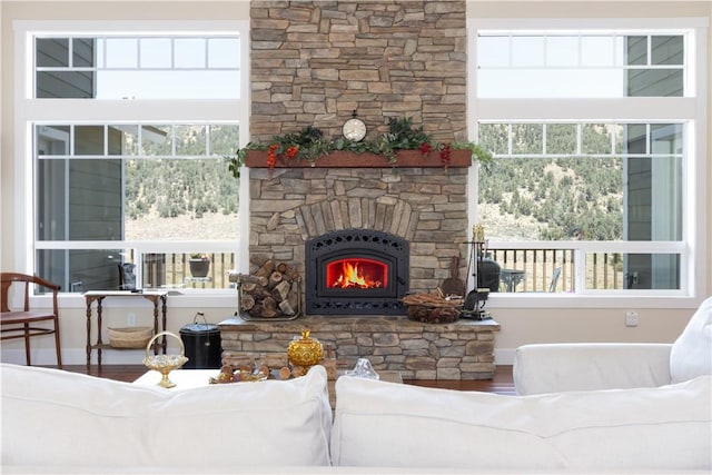 9401 Whispering Pines Rd, Frazier Park, CA 93225 - living area with a fireplace and wood finished floors