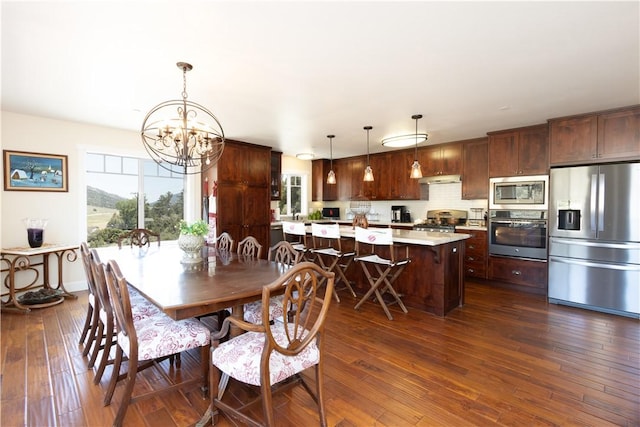 9401 Whispering Pines Rd, Frazier Park, CA 93225 - dining space featuring a chandelier and dark wood-style floors