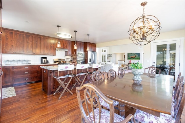 9401 Whispering Pines Rd, Frazier Park, CA 93225 - dining space featuring dark wood-style floors and a chandelier