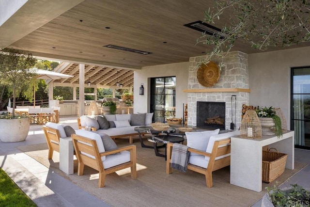 17845 Via De Fortuna, Rancho Santa Fe, CA 92067 - view of patio / terrace with an outdoor living space with a fireplace, area for grilling, and outdoor dining area