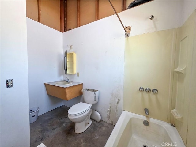 7022 Quarry Rd, Weed, CA 96094 - bathroom with unfinished concrete floors and shower / tub combination