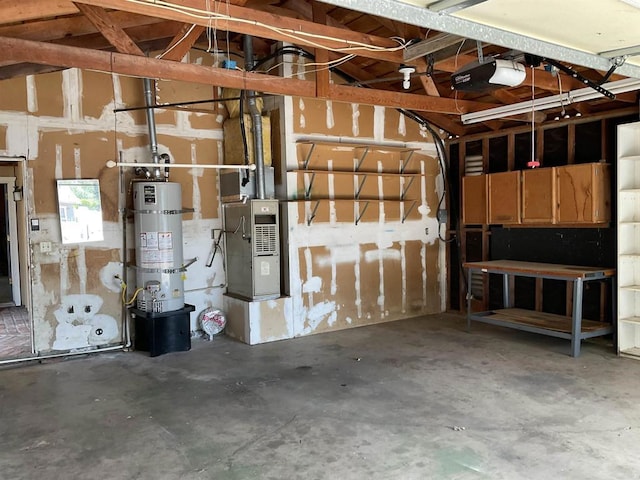 1110 E Alvarado St, Fallbrook, CA 92028 - garage featuring a garage door opener, strapped water heater, and heating unit