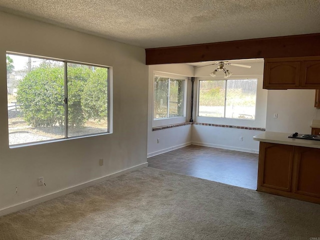 1110 E Alvarado St, Fallbrook, CA 92028 - unfurnished dining area featuring carpet floors, a textured ceiling, and a ceiling fan