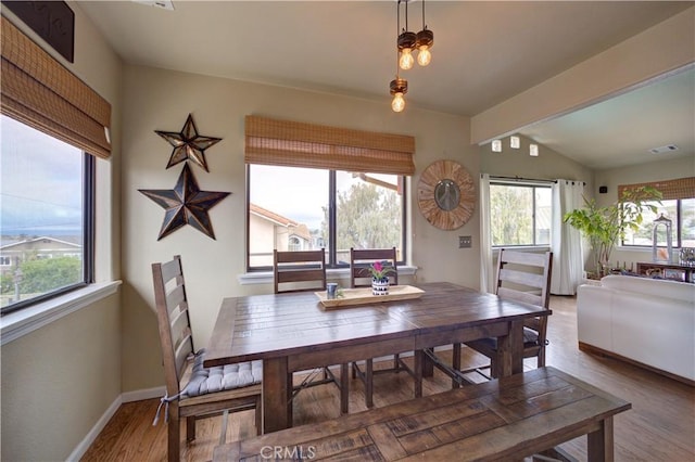 375 N 6th St, Grover Beach, CA 93433 - dining space featuring wood finished floors and lofted ceiling