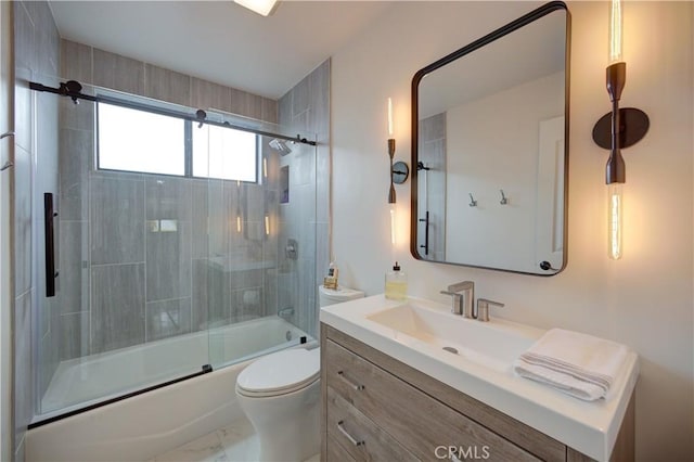 375 N 6th St, Grover Beach, CA 93433 - bathroom featuring vanity, shower / bath combination with glass door, and marble finish flooring
