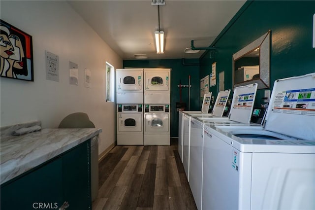25907 Oak St, Lomita, CA 90717 - community laundry room featuring estacked washer and dryer, washer and clothes dryer, and dark wood-style flooring
