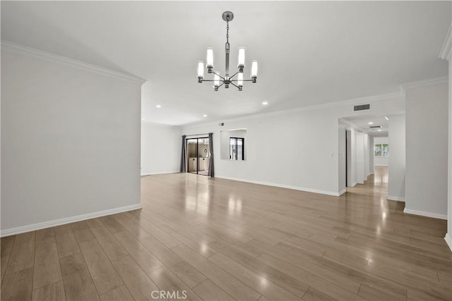 12355 Chandler Blvd Unit 101, Valley Village, CA 91607 - unfurnished living room featuring a chandelier, recessed lighting, wood finished floors, and crown molding