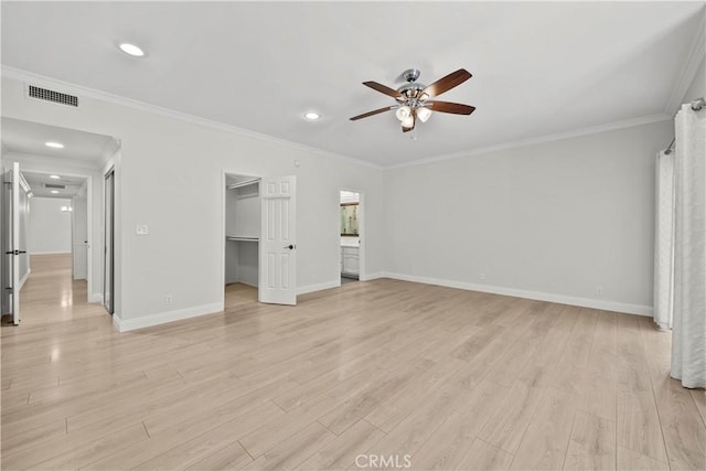 12355 Chandler Blvd Unit 101, Valley Village, CA 91607 - unfurnished living room featuring a ceiling fan, light wood-style flooring, recessed lighting, and crown molding
