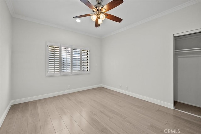 12355 Chandler Blvd Unit 101, Valley Village, CA 91607 - unfurnished bedroom with crown molding, light wood-type flooring, a closet, and ceiling fan