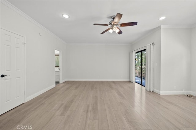 12355 Chandler Blvd Unit 101, Valley Village, CA 91607 - unfurnished living room with a ceiling fan, recessed lighting, light wood finished floors, and crown molding