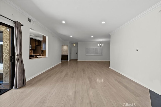 12355 Chandler Blvd Unit 101, Valley Village, CA 91607 - unfurnished living room featuring a chandelier, crown molding, recessed lighting, and light wood-type flooring