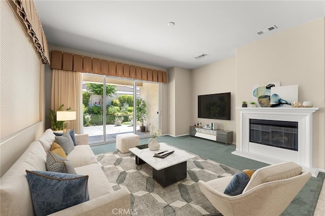 1790 N Forest Oaks Dr, Beaumont, CA 92223 - carpeted living area featuring a glass covered fireplace