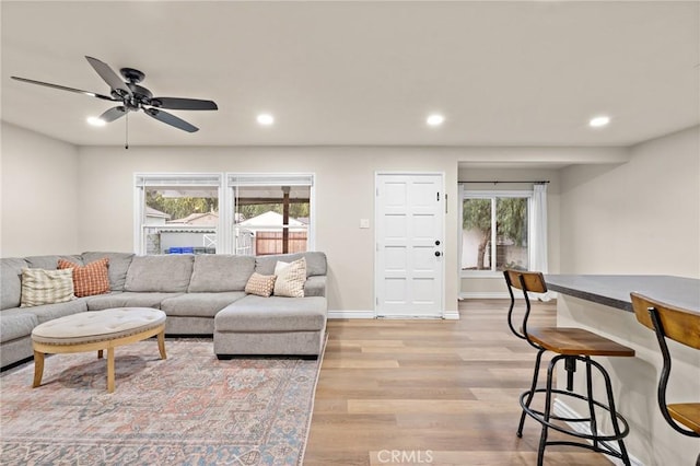 716 N Tulare Way, Upland, CA 91786 - living area featuring recessed lighting, light wood-type flooring, and ceiling fan