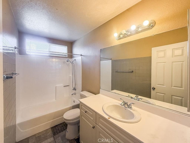 16702 Canoe Cv, Moreno Valley, CA 92551 - bathroom featuring a textured ceiling,  shower combination, and vanity
