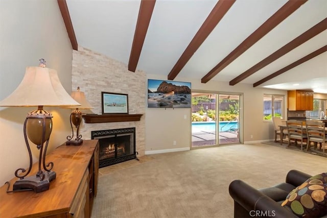 2287 Kemper Ave, Claremont, CA 91711 - living area with light carpet and a stone fireplace