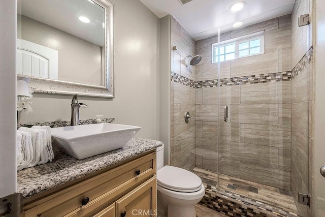 700 E Washington St Unit 143, Colton, CA 92324 - bathroom with a shower stall, vanity, and recessed lighting