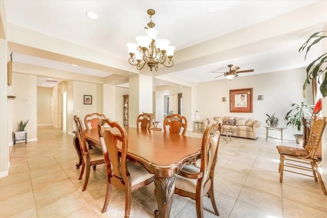 19247 Mountain Shadow Ln, Perris, CA 92570 - dining room with light tile patterned floors, a chandelier, and ceiling fan