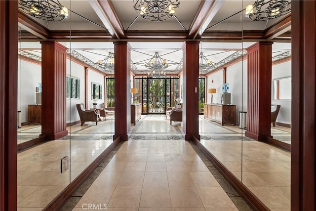 411 N Oakhurst Dr Unit 201, Beverly Hills, CA 90210 - common area with beam ceiling and coffered ceiling